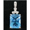 Image 1 : 10K White Gold 4.06 ctw Rectangular Princess Cut Blue Topaz & 3 Diamond Pendant