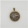 Image 1 : 18K Yellow Gold Sapphire & Meiji Period Japanese Silver Manju Pendant