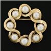 Image 3 : Vintage Textured 14k Yellow Gold 4.8mm Round 8 Cultured Pearl Wreath Brooch Pin