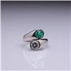 18k White Gold Moissanite & Emerald Crossover Ring by Carlo Rici