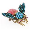 Image 1 : Vintage 14k Gold Silver Ruby Diamond Turquoise Rhodochrosite Bee Fly Brooch Pin