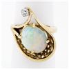 Image 1 : Vintage 14k Gold 2.07 ctw Oval Opal Solitaire & Round Diamond Accent Basket Ring