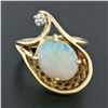 Image 2 : Vintage 14k Gold 2.07 ctw Oval Opal Solitaire & Round Diamond Accent Basket Ring