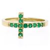 Image 1 : NEW 14k Yellow Gold 0.25 ctw Round Green Emerald Curved Sideways Cross Band Ring