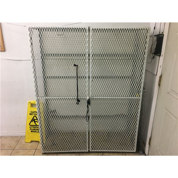 METAL & PLEXIGLASS CABINET-APPROX. 5FT X 5FT AND BULLETIN BOARD