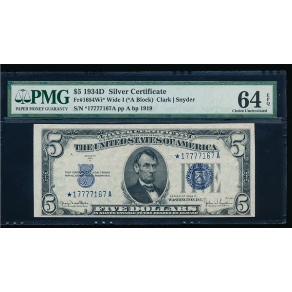 1934D $5 STAR Silver Certificate PMG 64EPQ