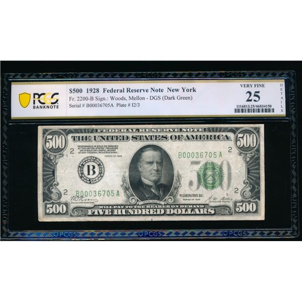 1928 $500 New York FRN PCGS 25