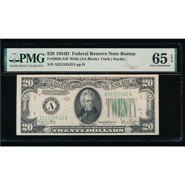 1934D $20 Boston FRN PMG 65EPQ