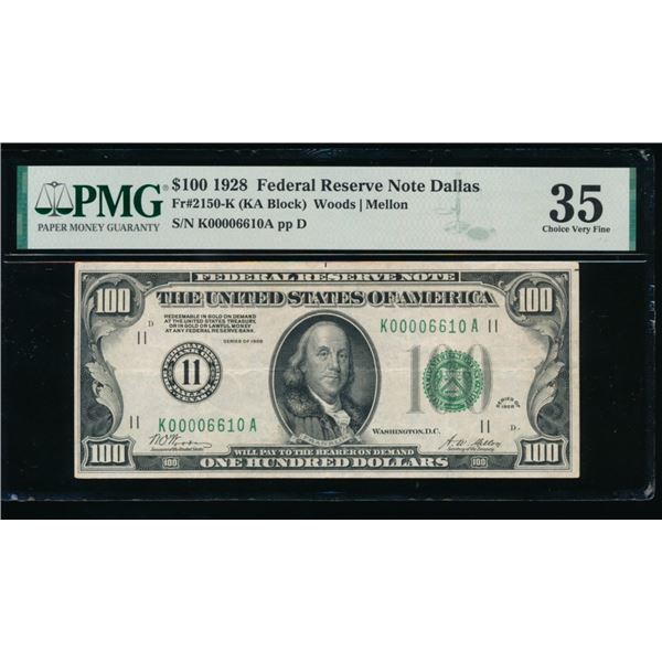 1928 $100 Dallas FRN PMG 35