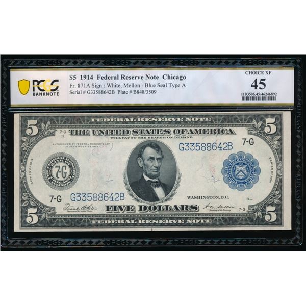 1914 $5 Chicago FRN PCGS 45