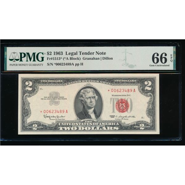 1963 $2 STAR Legal Tender Note PMG 66EPQ