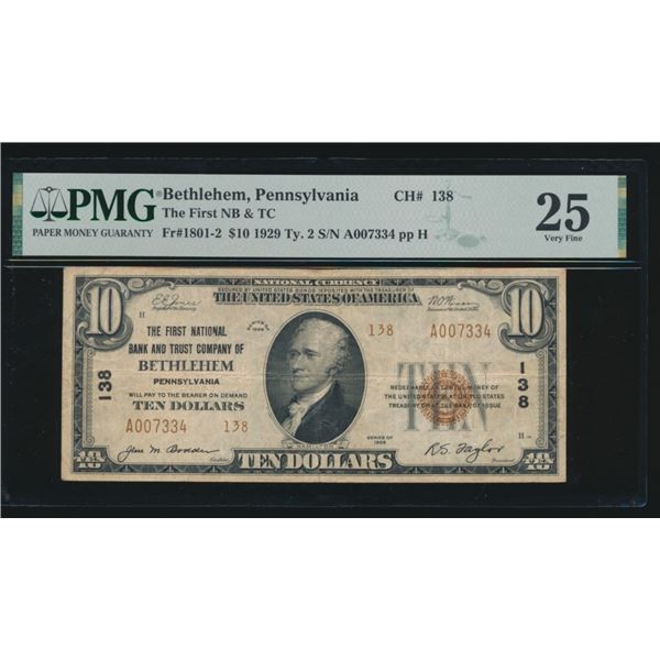 1929 $10 Bethlehem PA National PMG 25