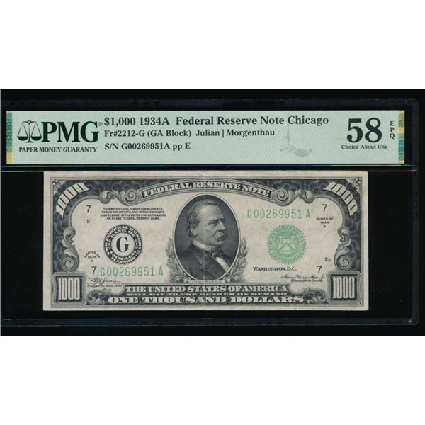 1934A $1000 Chicago FRN PMG 58EPQ