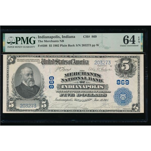 1902 $5 Indianapolis IN National PMG 64EPQ