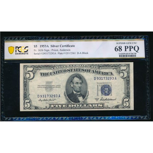 1953A $5 Silver Certificate PCGS 68PPQ