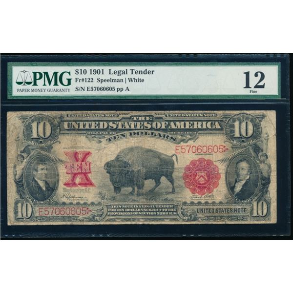 1901 $10 Bison Legal Tender Note PMG 12