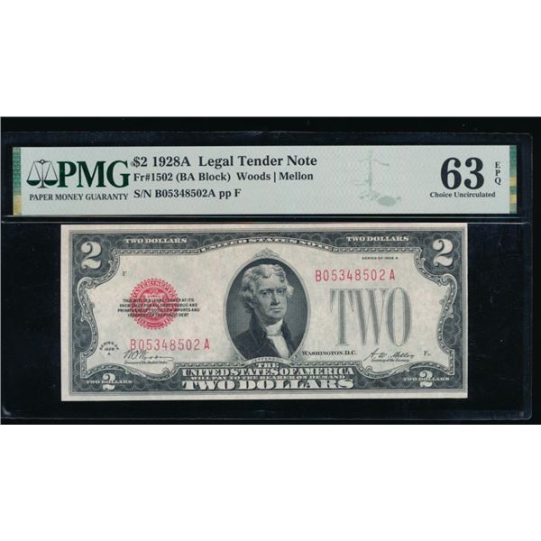 1928A $2 Legal Tender Note PMG 63EPQ