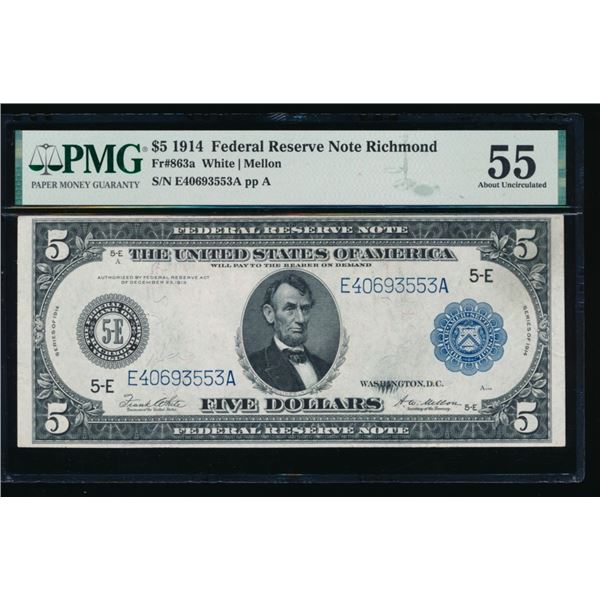 1914 $5 Richmond FRN PMG 55