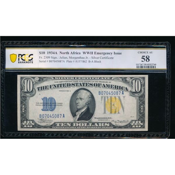 1934A $10 N Africa Silver Certificate PCGS 58