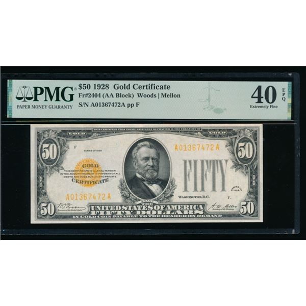 1928 $50 Gold Certificate PMG 40EPQ
