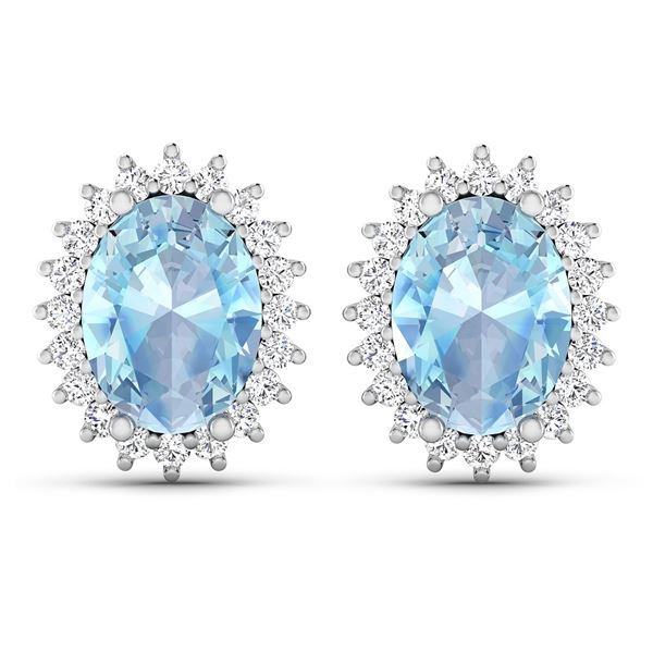 14KT White Gold 1.92ctw Aquamarine and Diamond Earrings