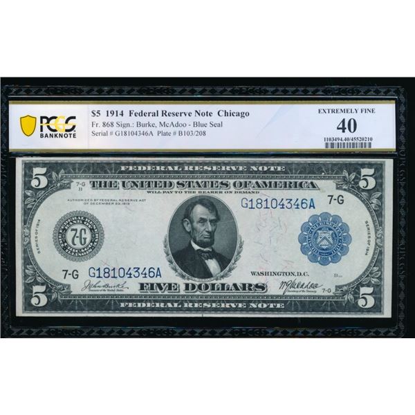 1914 $5 Chicago FRBN PCGS 40