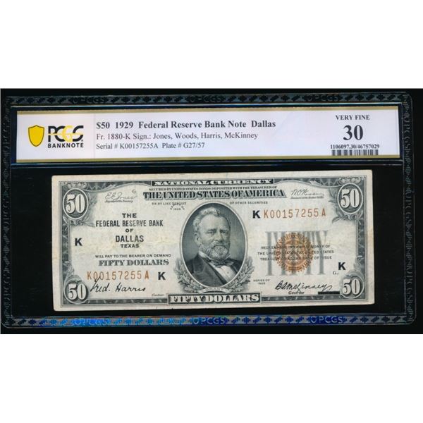 1929 $50 Dallas FRBN PCGS 30