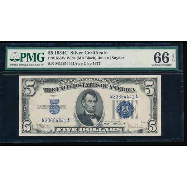 1934C $5 Silver Certificate PMG 66EPQ