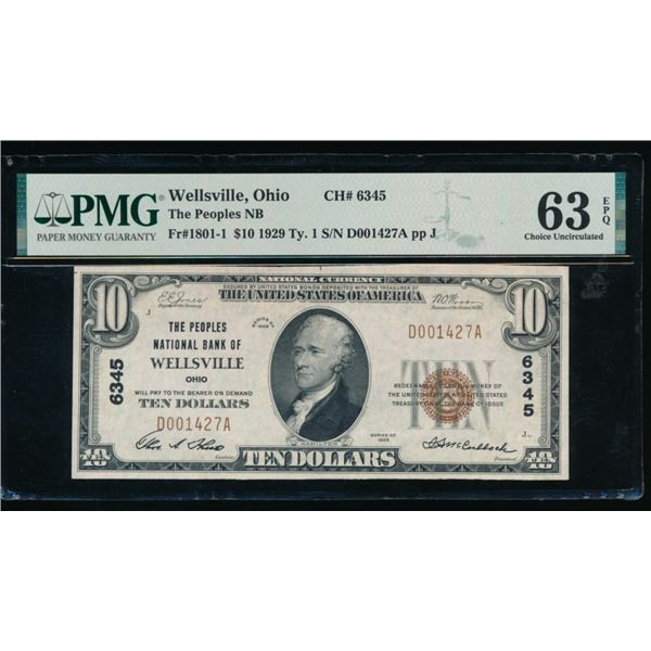 1929 $10 Wellsville OH National PMG 63EPQ
