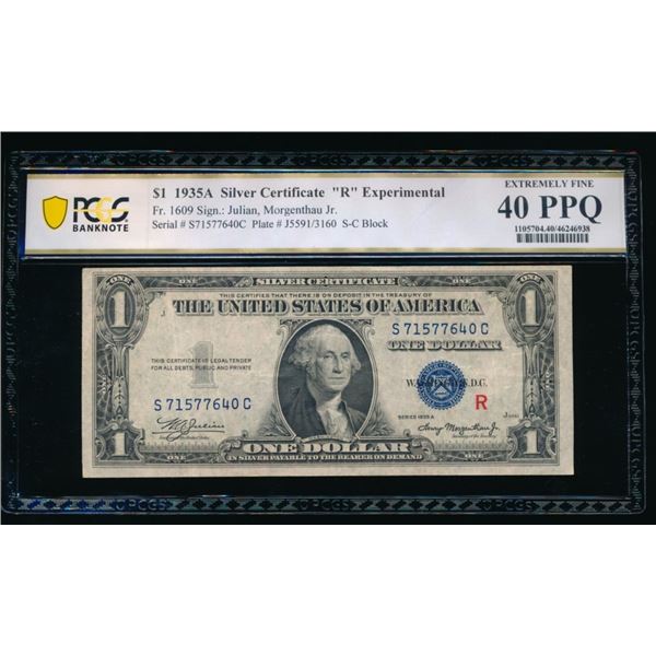 1935A $1 Experimental R Silver Certificate PCGS 40PPQ