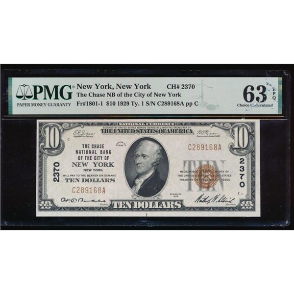 1929 $10 New York NY National PMG 63EPQ