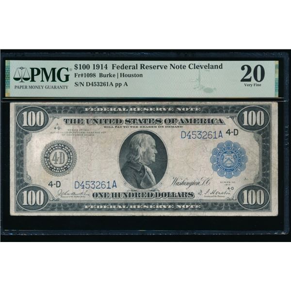 1914 $100 Cleveland FRN PMG 20