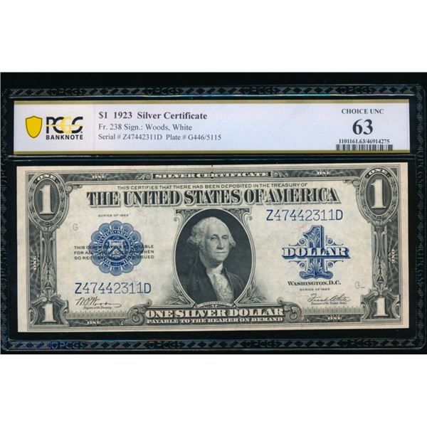 1923 $1 Silver Certificate PCGS 63