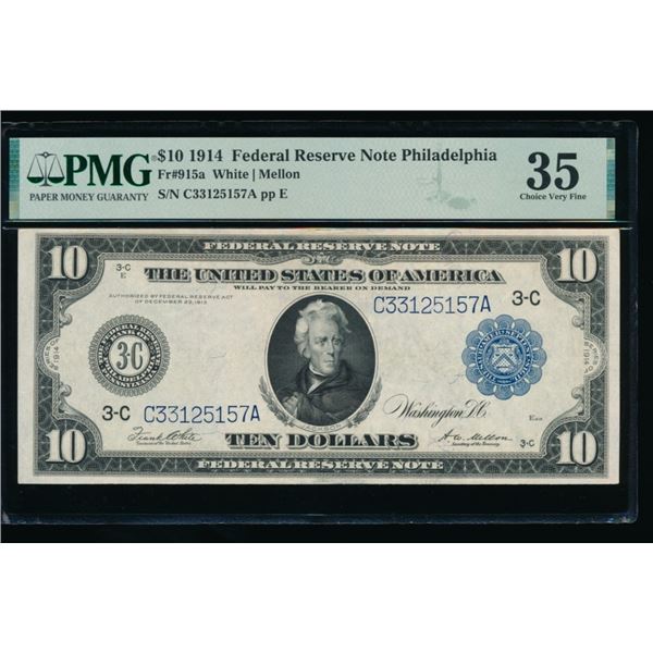 1914 $10 Philadelphia FRN PMG 35