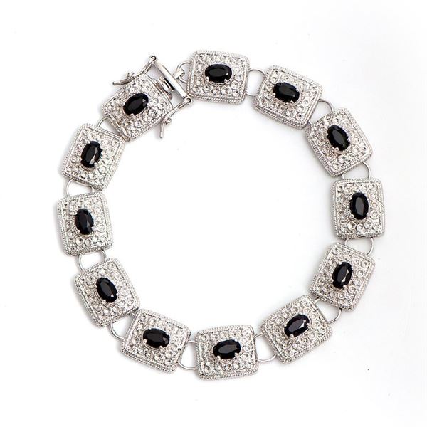 Plated Rhodium 7.85ctw Black Sapphire Bracelet