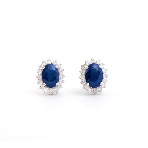 14KT White Gold 2.05ctw Blue Sapphire and Diamond Earrings