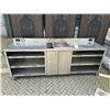 Image 1 : Large stainless steel restaurant work table on castors - approx. 8ft x 26in x 35in