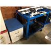 Image 1 : 4 wheel Rolling Cart with blue top Office side Table (Approx. 3 1/2ft wide x 2ft wide x 3 ft high, C