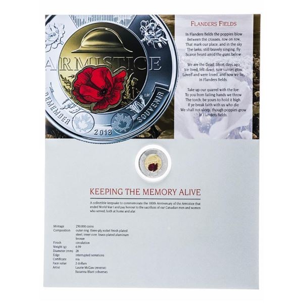 RCM Keeping The Memory Alive -Special Issue $2 Coin Flanders Fields Red Poppy on Giclee Art Card Dis