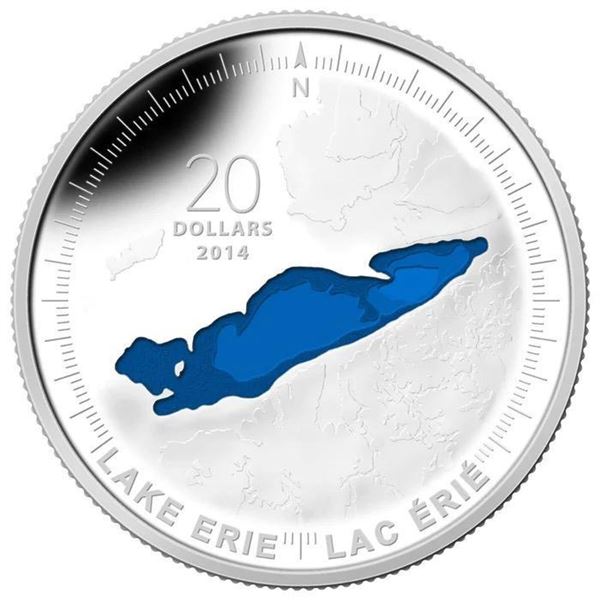 2014 $20 The Great Lakes: Lake Erie - Pure Silver Coin