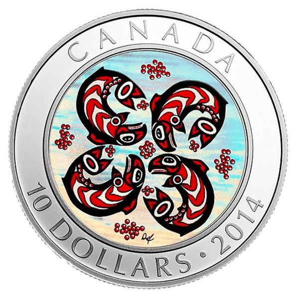 2014 $10 First Nations Art: Salmon - Pure Silver Coin