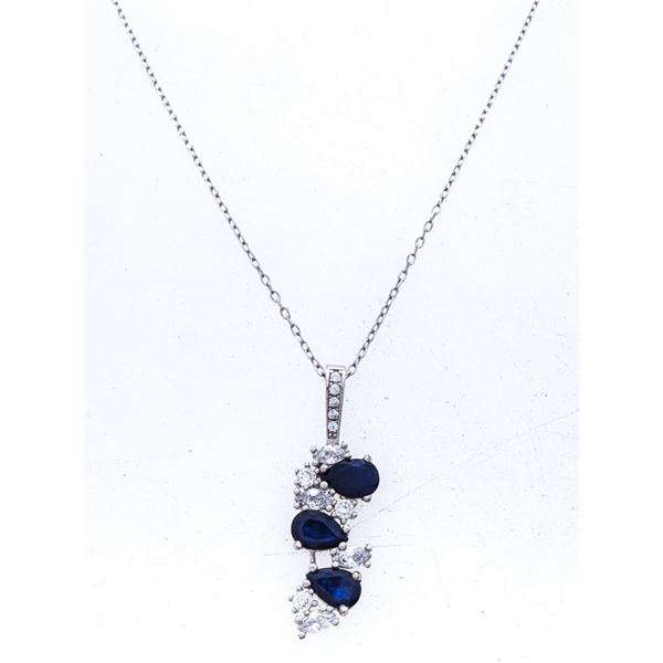 925 Sterling Silver Pendant & Chain Set, 1.27ct Natural Blue Saphires and CZ's. Appraisal $885.00