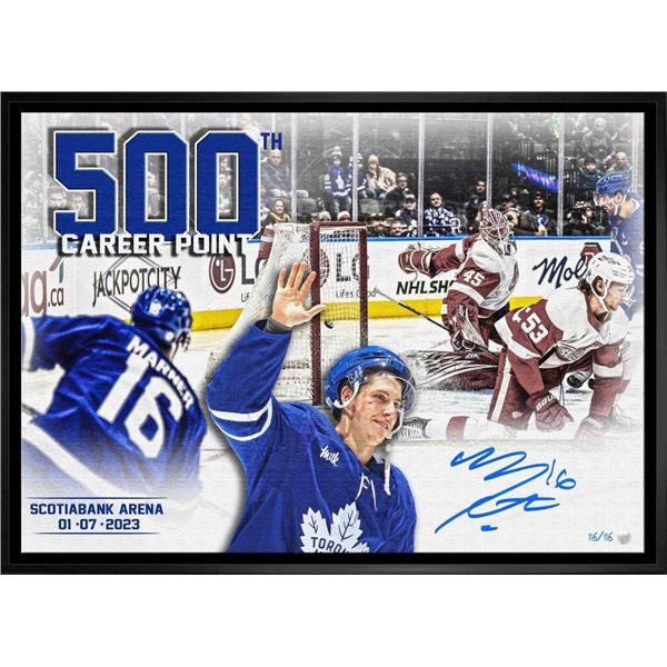 Marner,M Signed 20x29 Canvas Framed Maple Leafs 500 Points L/E 116 - Toronto Maple Leafs - 58-626