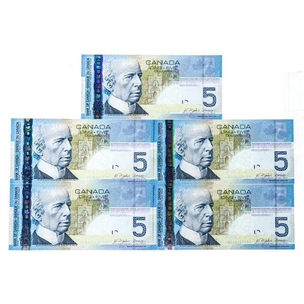 Canada,$5 Lot 5 In Sequence (AOV) Choice UNC Hockey