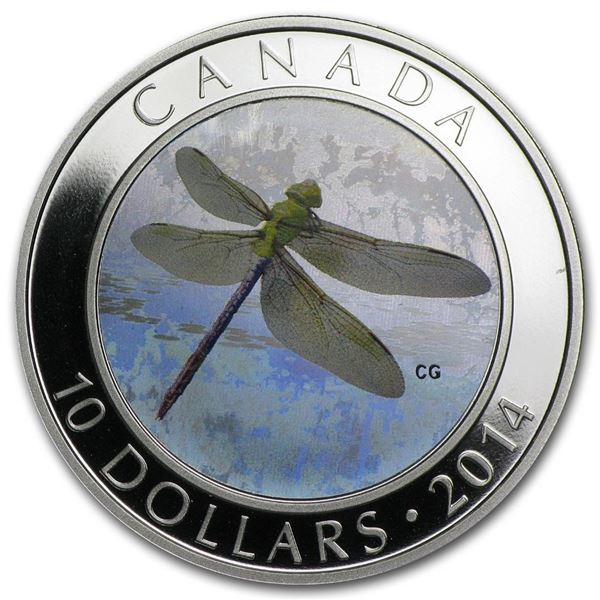 2014 $10 Green Darner Dragonfly - Pure Silver Coin