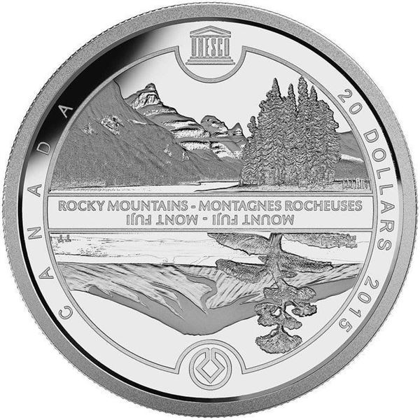 2015 $20 UNESCO at Home & Abroad: Mount Fuji & The Canadian Rockies - Pure Silver Coin