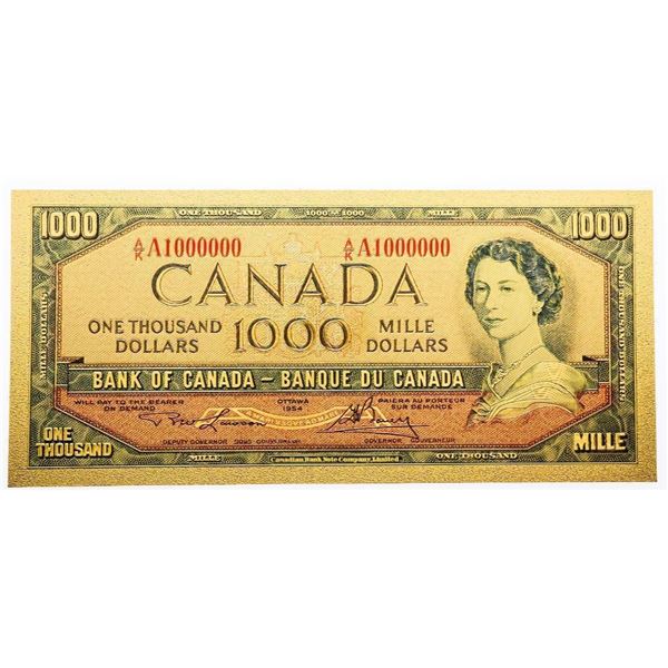 Canada, 24kt Gold Foil -Collectible $1000 Replica Note Cased