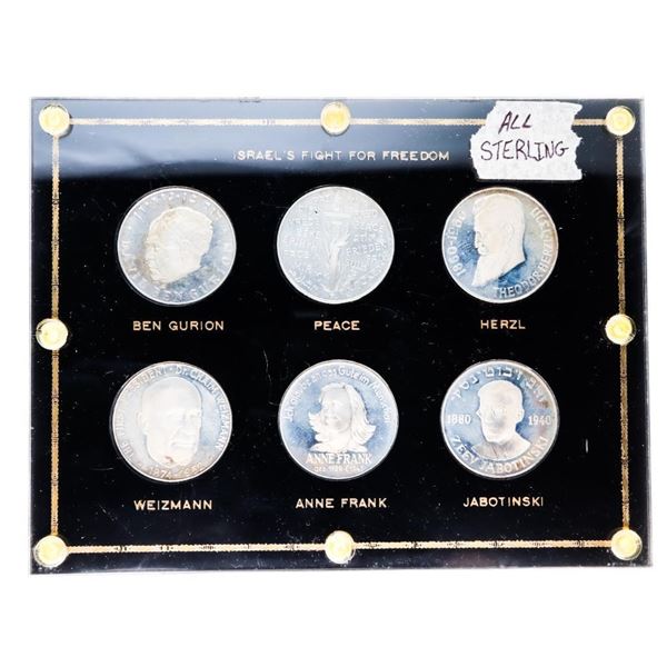 Israel's Fight for Freedom Sterling 6-Coin Set - Ben Gurion, Peace, Herzl, Weizmann, Anne Frank & Ja