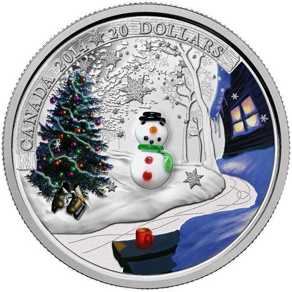 2014 $20 Venetian Glass Snowman - Pure Silver Coin, Stock Photo Used For Listing, Coin May Show Some