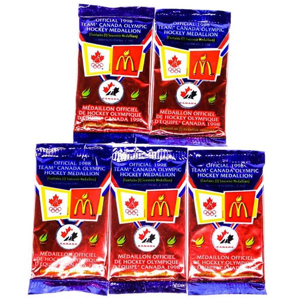 Mcdonalds -Group of 5 Official 1998 Team-Canada Olympic Hockey Medallions - Sealed Packages